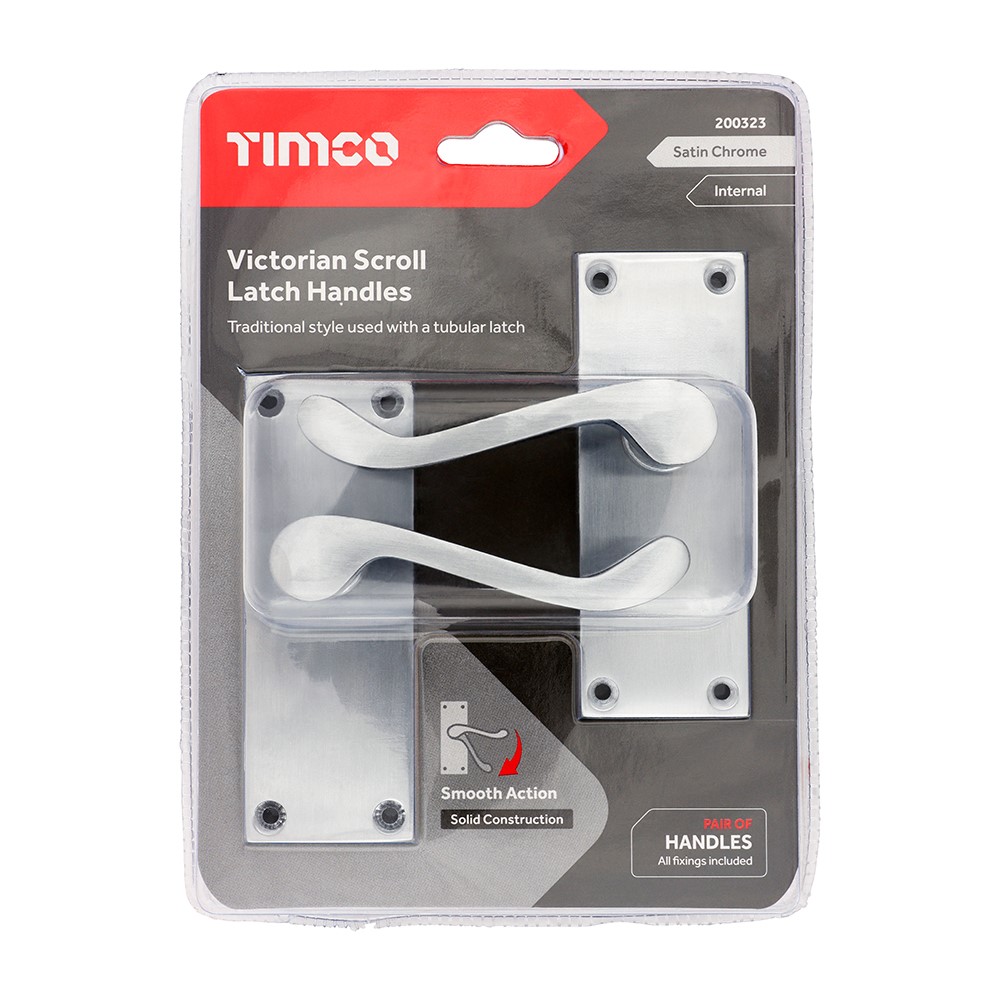 TIMCO Victorian Scroll Latch Handles - Satin Chrome 114 x 42mm (2 Pack)