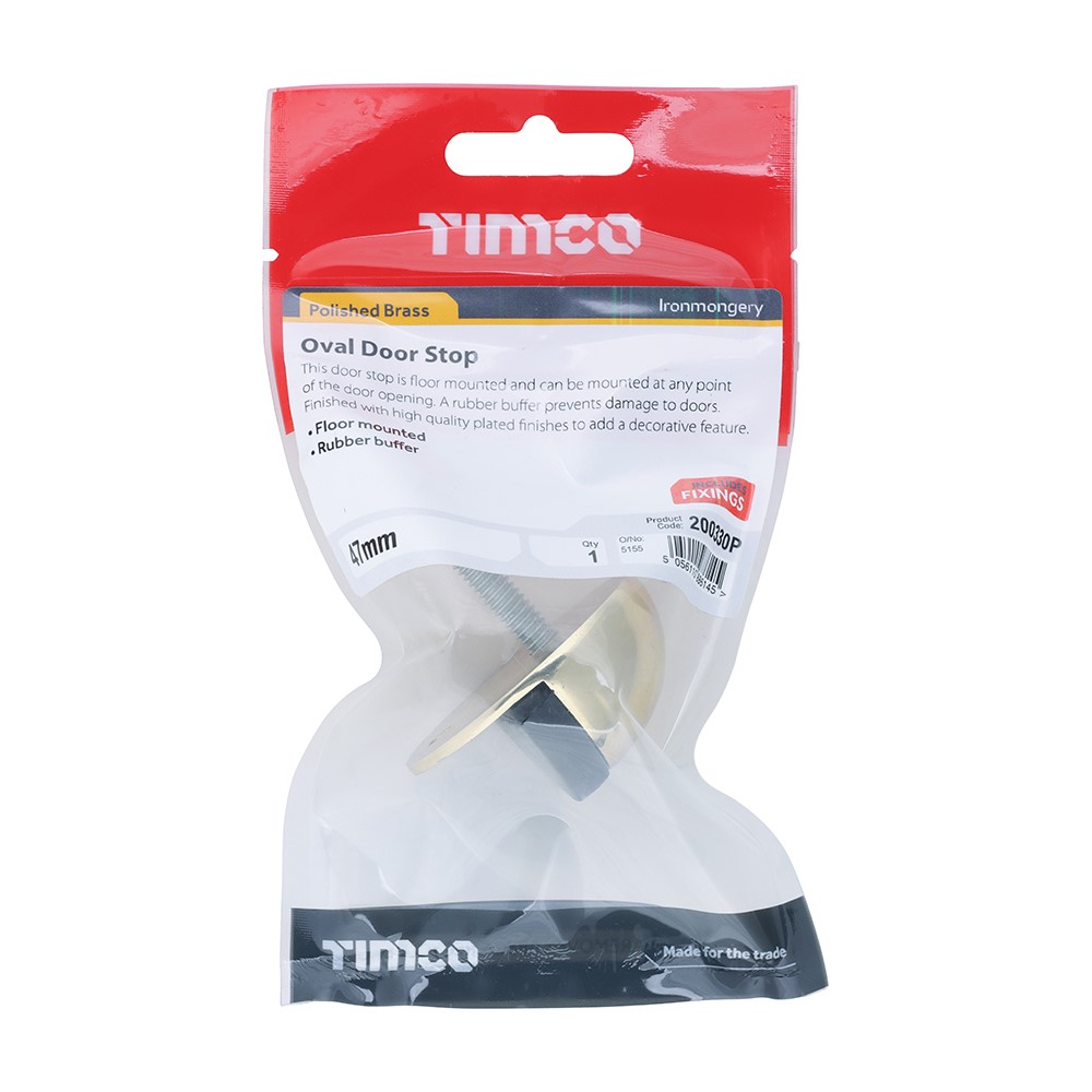 TIMCO Oval Door Stop - Polished Brass 47mm