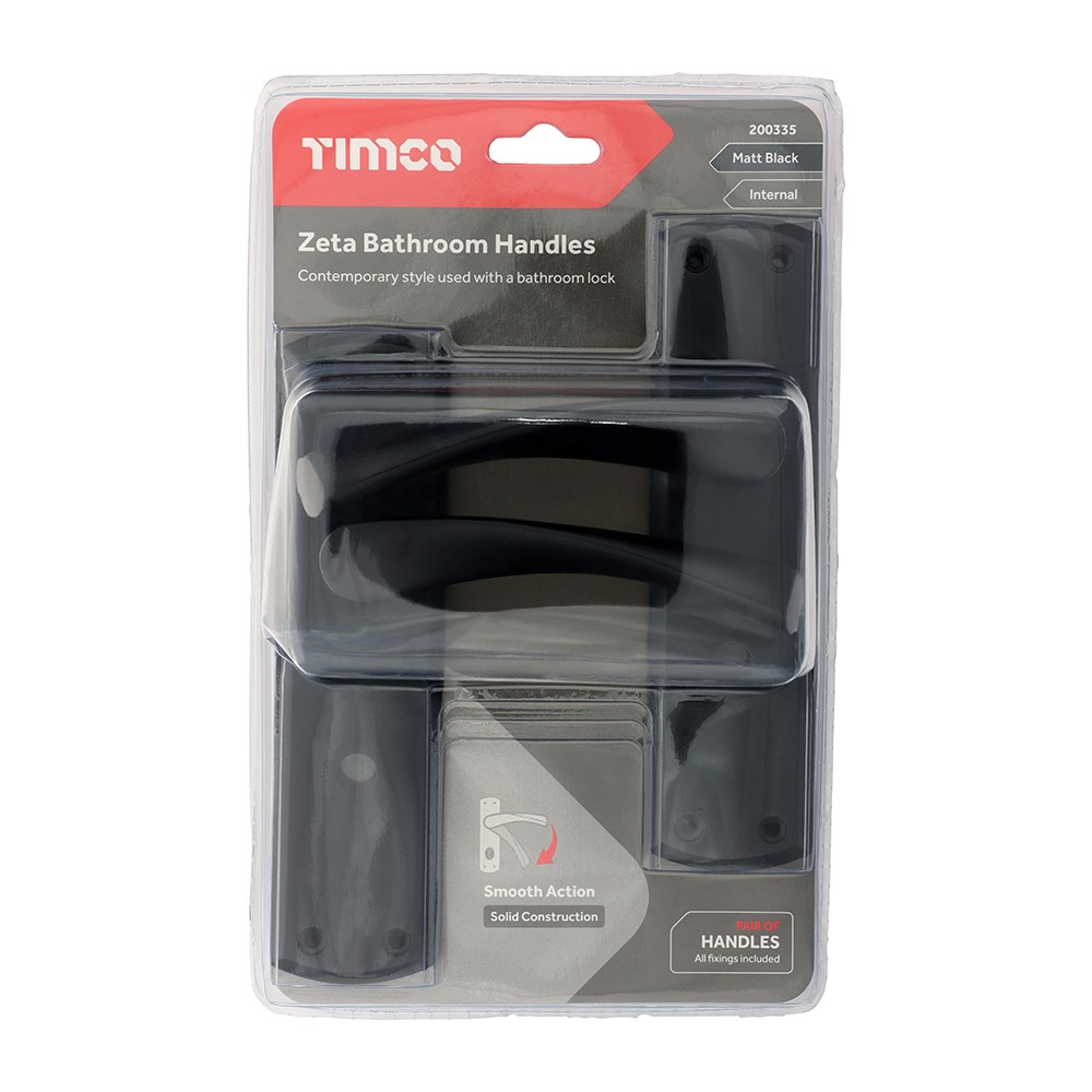 TIMCO Zeta Bathroom Handles - Matt Black 175 x 45mm (2 Pack)