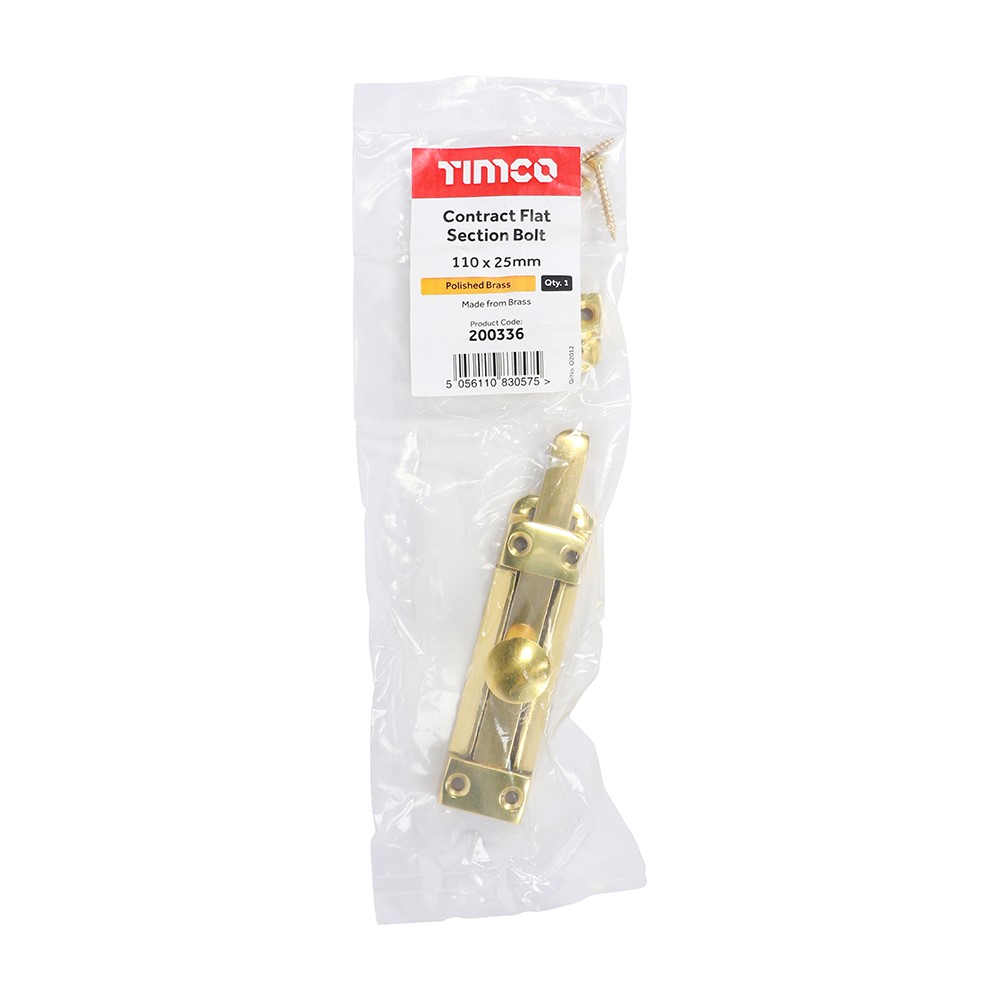 TIMCO Contract Flat Section Bolt - Polished Brass 110 x 25mm