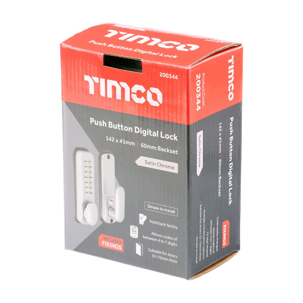 TIMCO Push Button Digital Lock Satin Chrome 142 x 41mm (1)