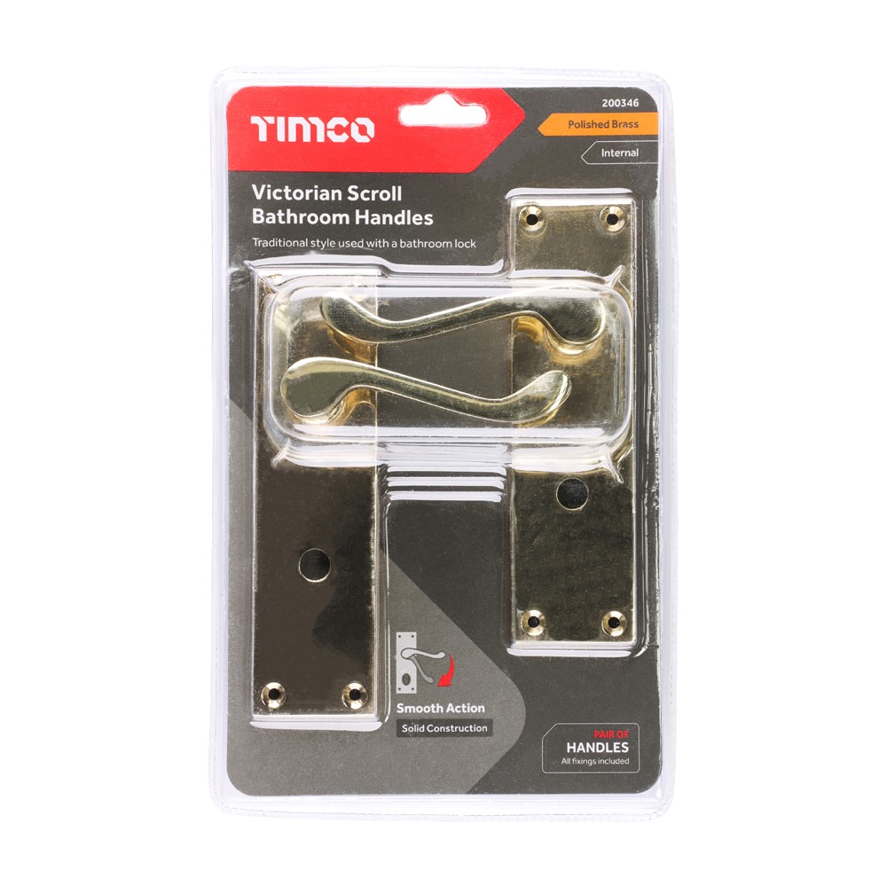 TIMCO Victorian Scroll WC Handles Electro Brass 152 x 42mm (1)