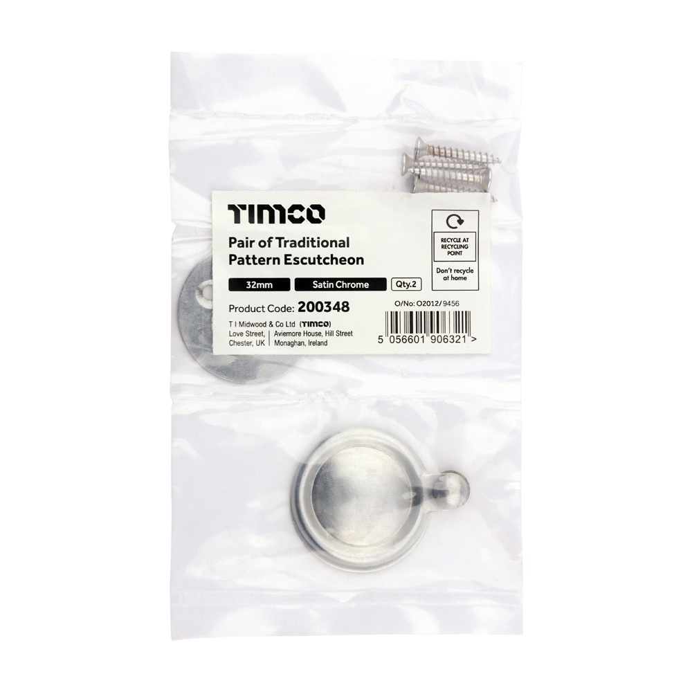 TIMCO Traditional Escutcheon Pair Satin Chrome 32mm (1)