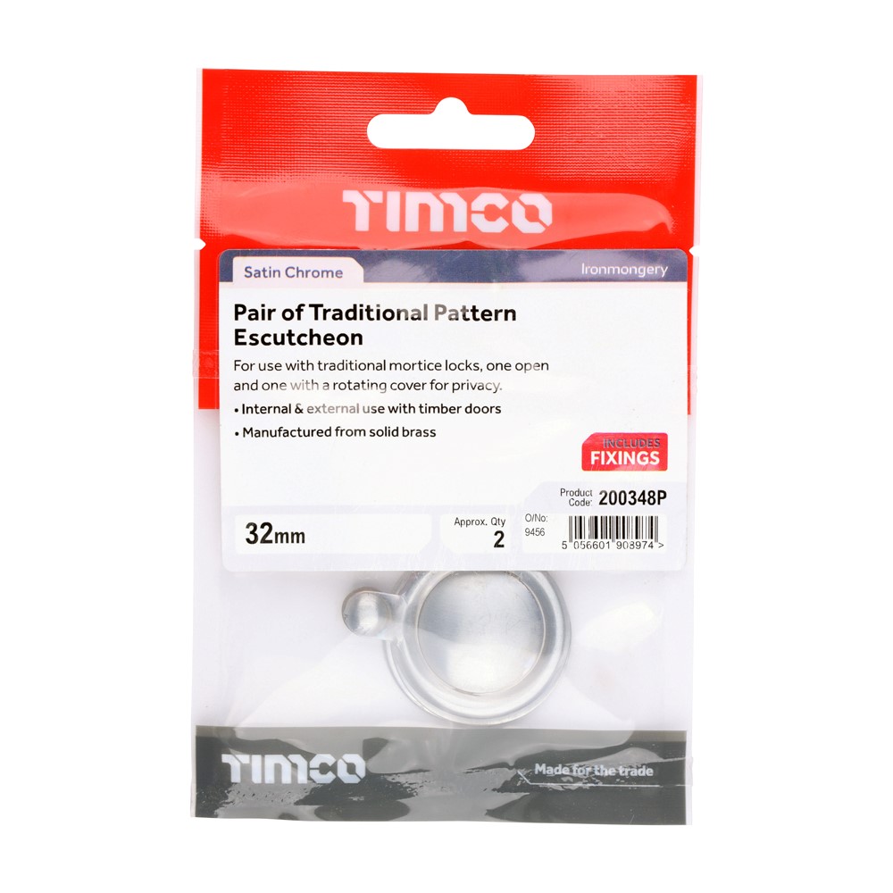 TIMCO Traditional Escutcheon Pair Satin Chrome 32mm (1)