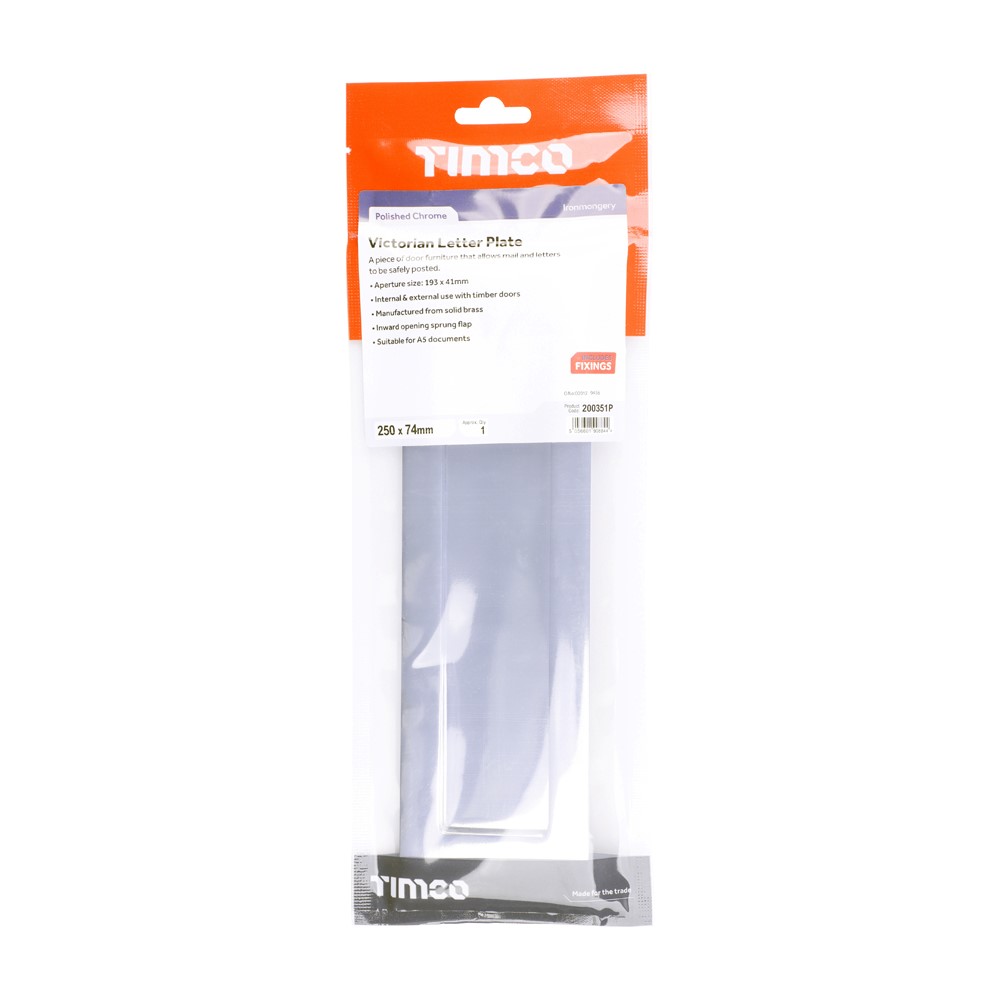 TIMCO Victorian Letter Plate Polished Chrome 250 x 74mm (1)