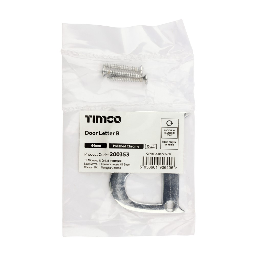 TIMCO Door Letter B Polished Chrome 64mm