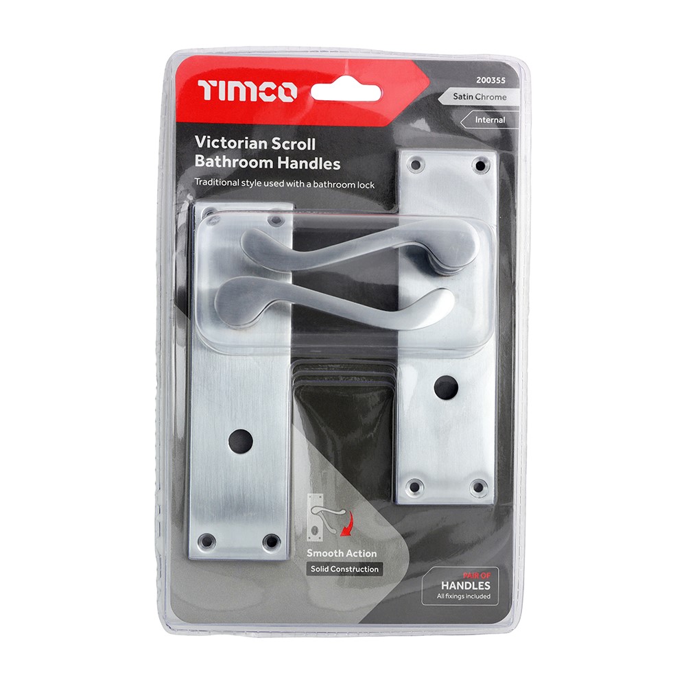 TIMCO Victorian Scroll Bathroom Handles - Satin Chrome 152 x 42mm (2 Pack)