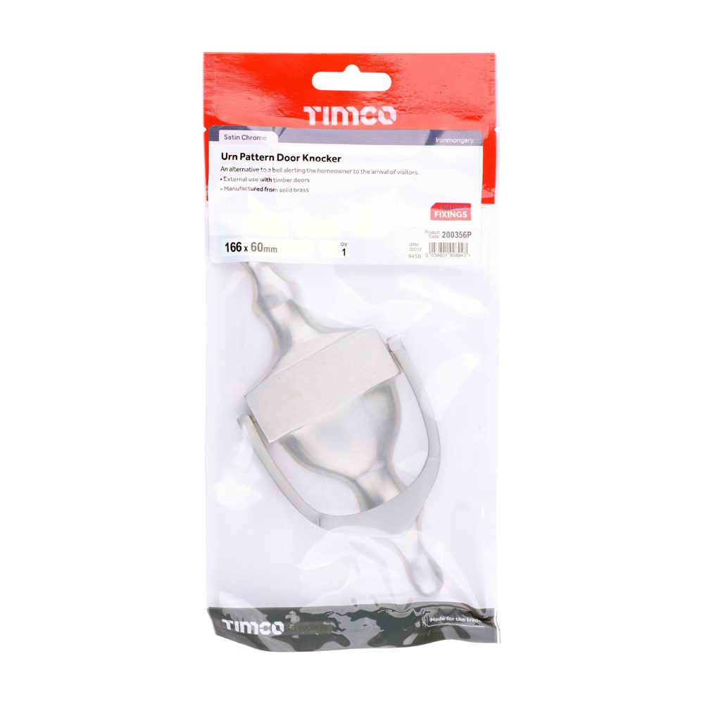TIMCO Urn Door Knocker Satin Chrome 166 x 60mm (1)