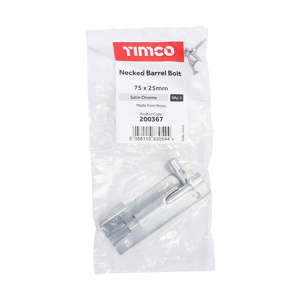 TIMCO Necked Barrel Bolt - Satin Chrome 75 x 25mm