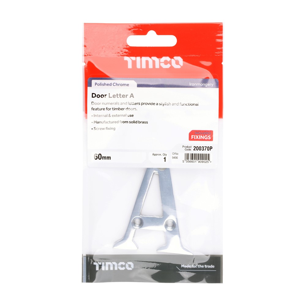TIMCO Door Letter A Polished Chrome 60mm