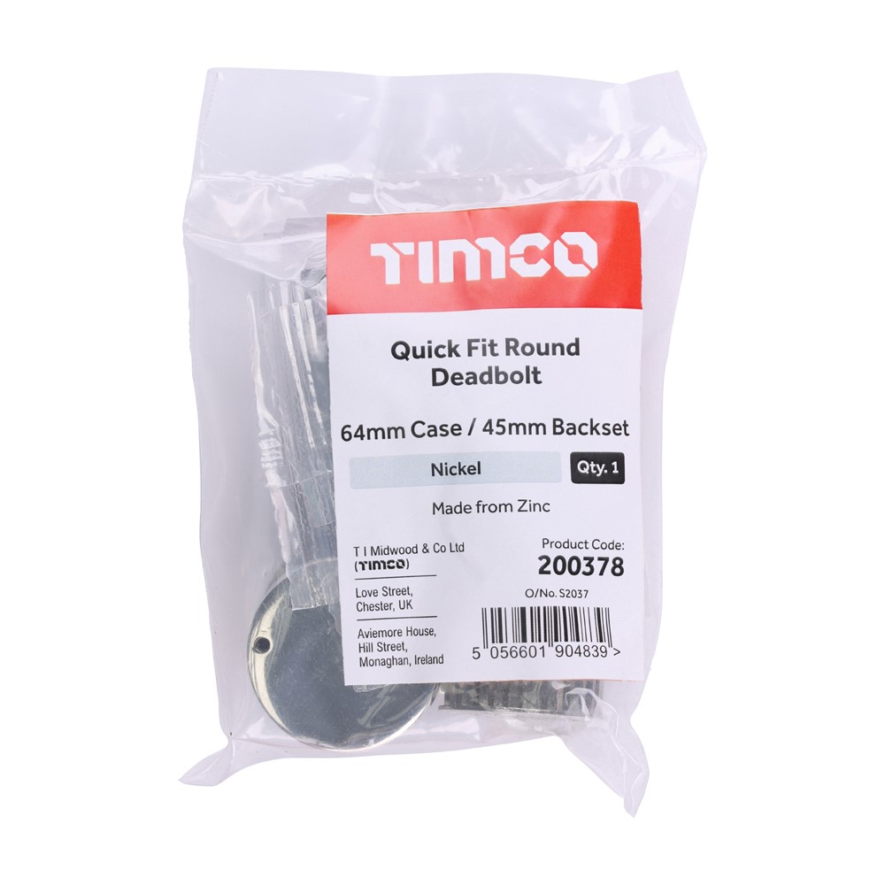 TIMCO QuickFit Round Deadbolt Nickel 64mm Case / 45mm Backset (1)