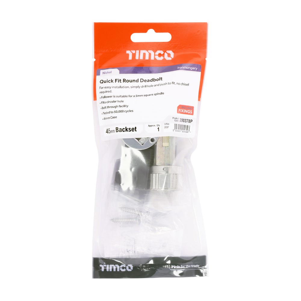 TIMCO QuickFit Round Deadbolt Nickel 64mm Case / 45mm Backset (1)