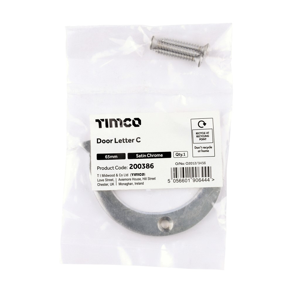TIMCO Door Letter C Satin Chrome 65mm
