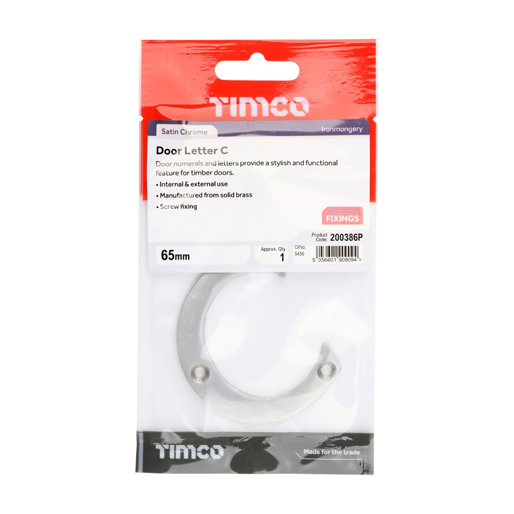 TIMCO Door Letter C Satin Chrome 65mm