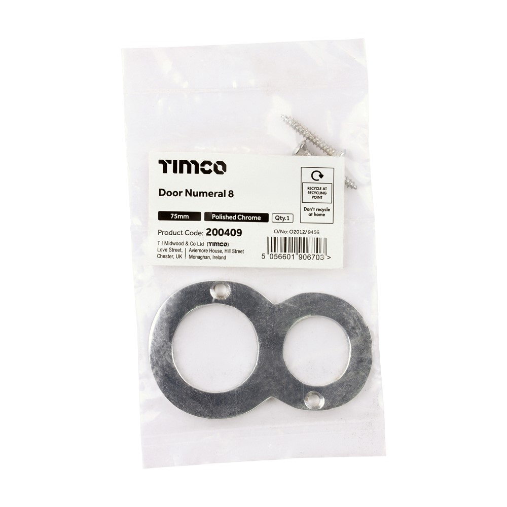 TIMCO Door Numeral 8 Polished Chrome 75mm