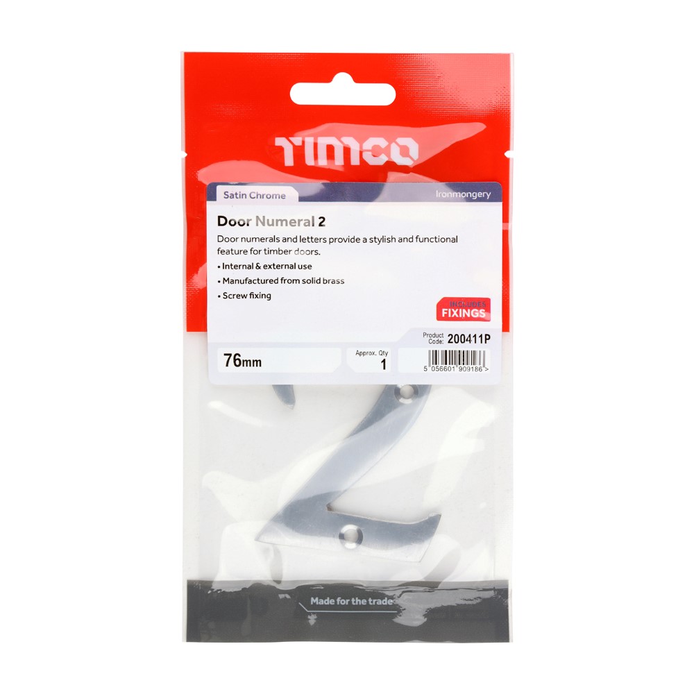TIMCO Door Numeral 2 Satin Chrome 76mm