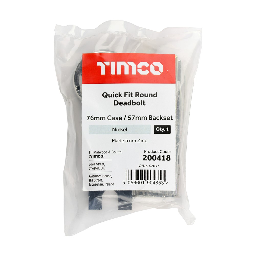 TIMCO QuickFit Round Deadbolt Nickel 76mm Case / 57mm Backset (1)