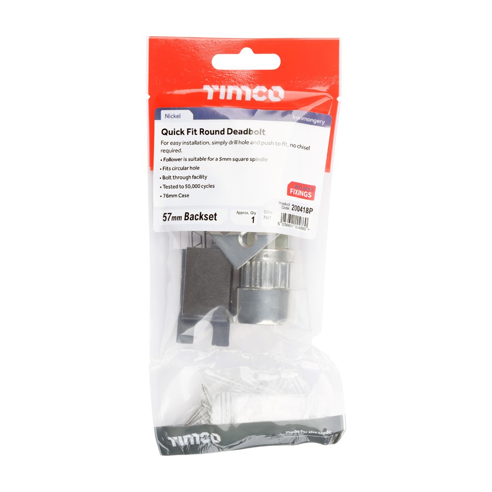 TIMCO QuickFit Round Deadbolt Nickel 76mm Case / 57mm Backset (1)