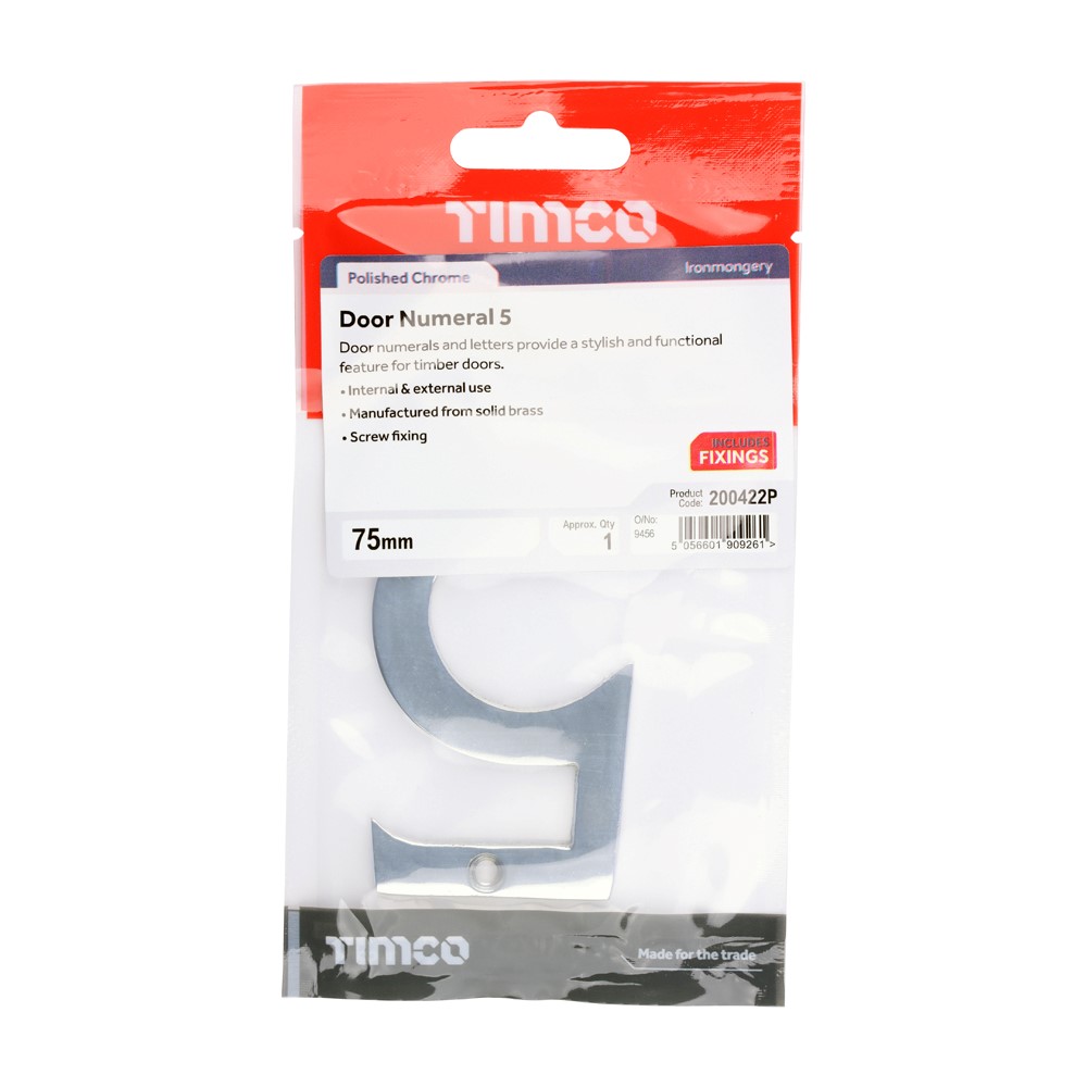 TIMCO Door Numeral 5 Polished Chrome 75mm