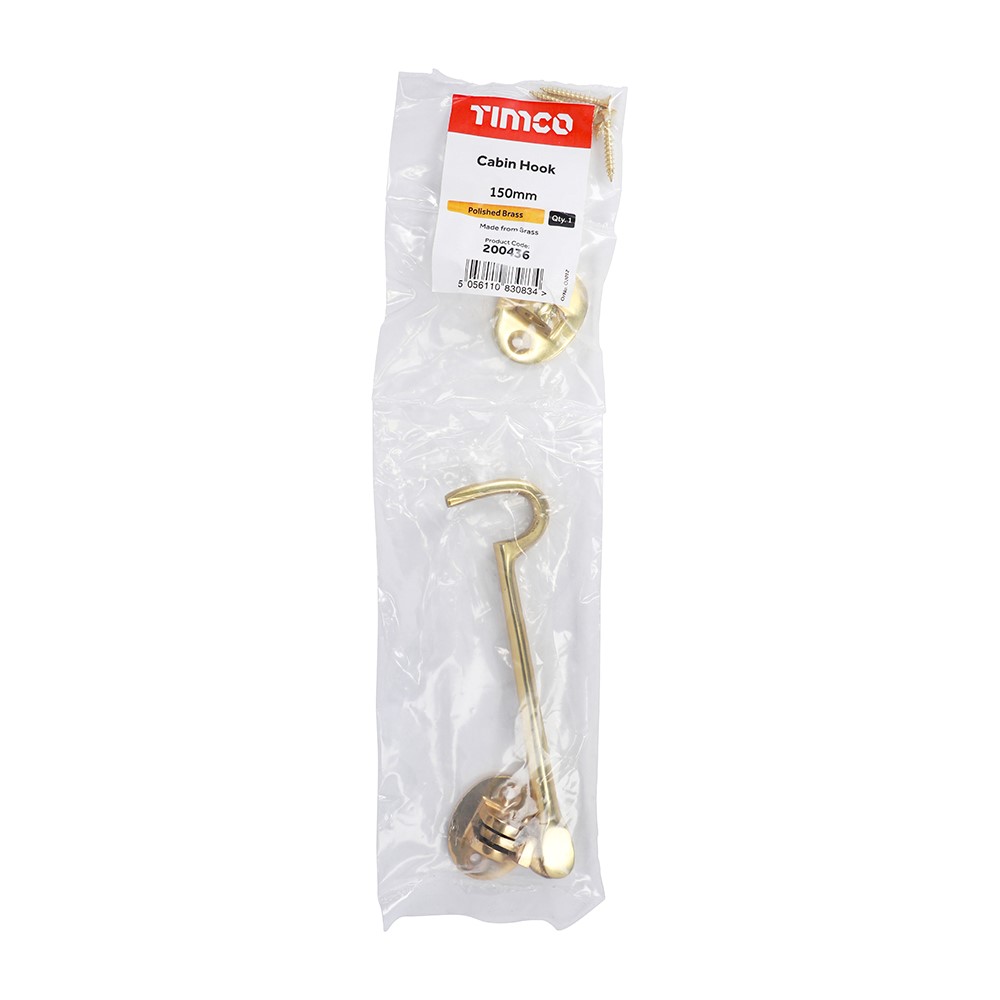 TIMCO Cabin Hook - Polished Brass 150mm