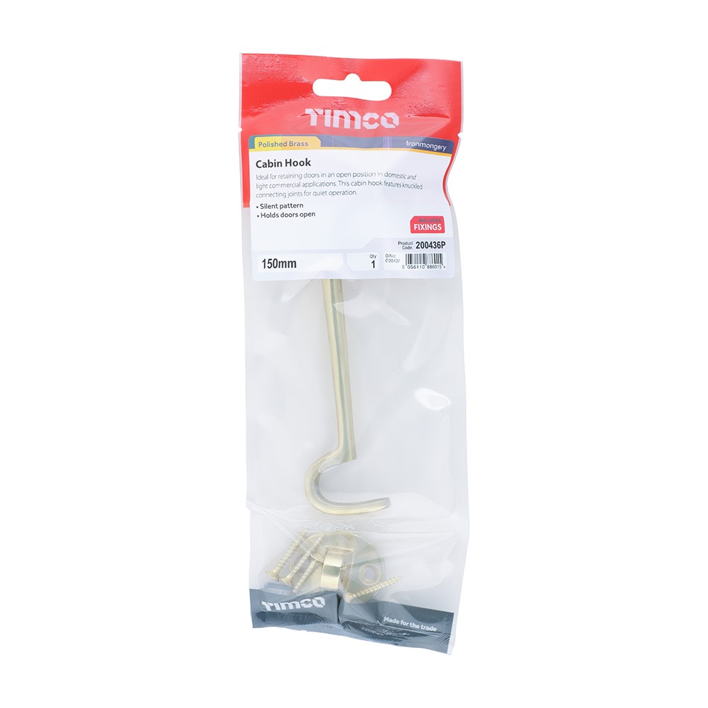 TIMCO Cabin Hook - Polished Brass 150mm