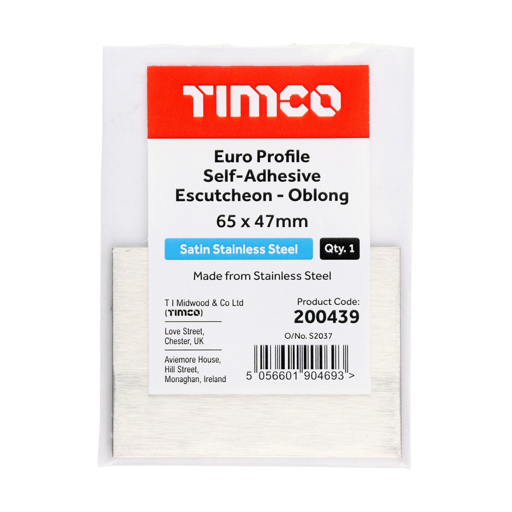 TIMCO Self-Adhesive Euro Escutcheon Oblong Satin Stainless Steel 65 x 47mm (1)
