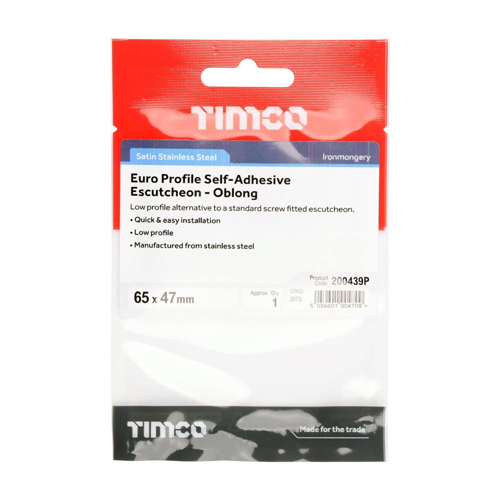 TIMCO Self-Adhesive Euro Escutcheon Oblong Satin Stainless Steel 65 x 47mm (1)
