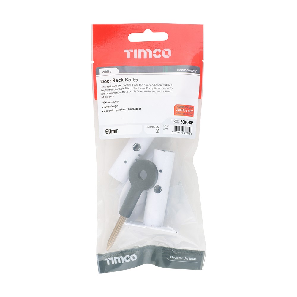TIMCO Door Rack Bolts - White 60mm (2)