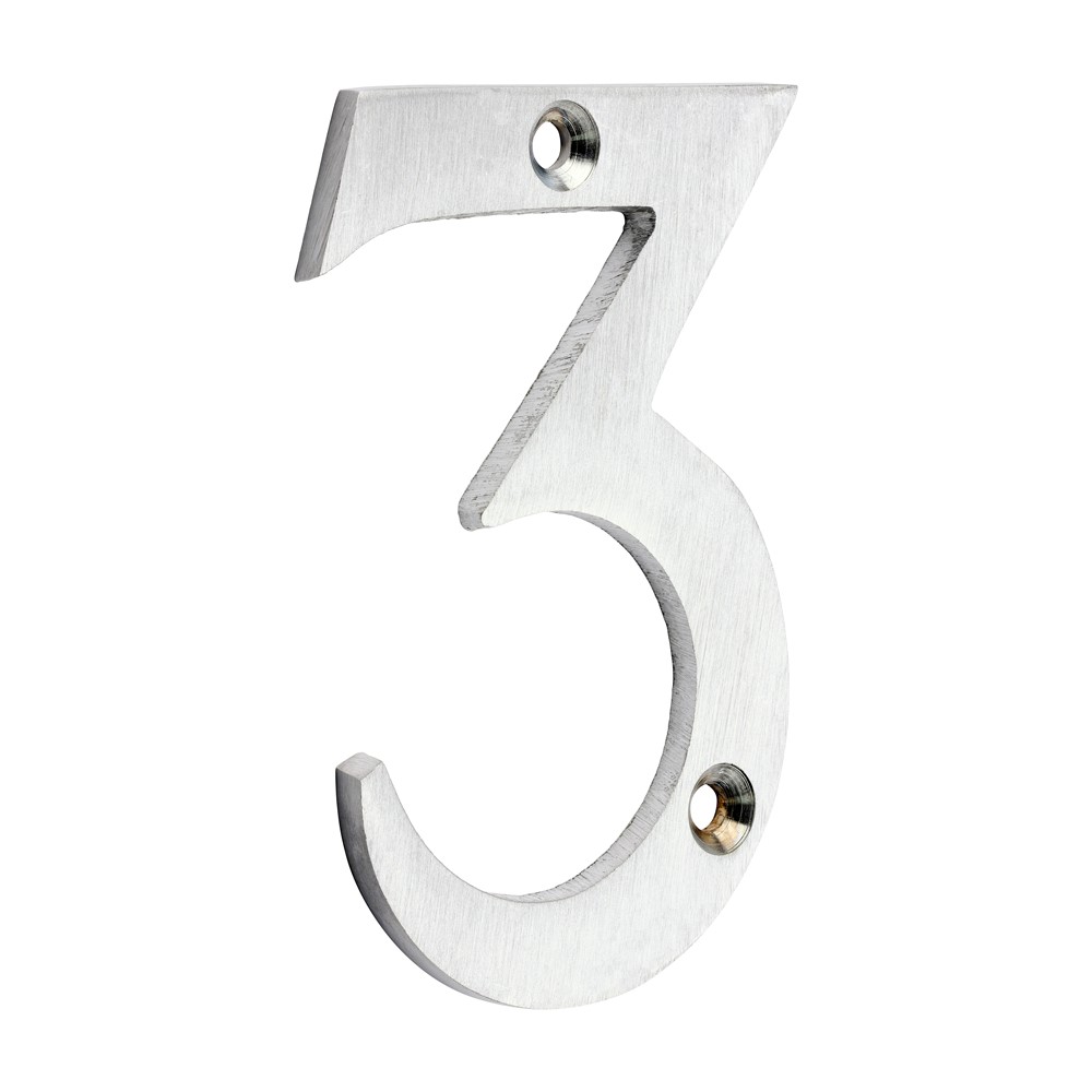 TIMCO Door Numeral 3 Satin Chrome 75mm