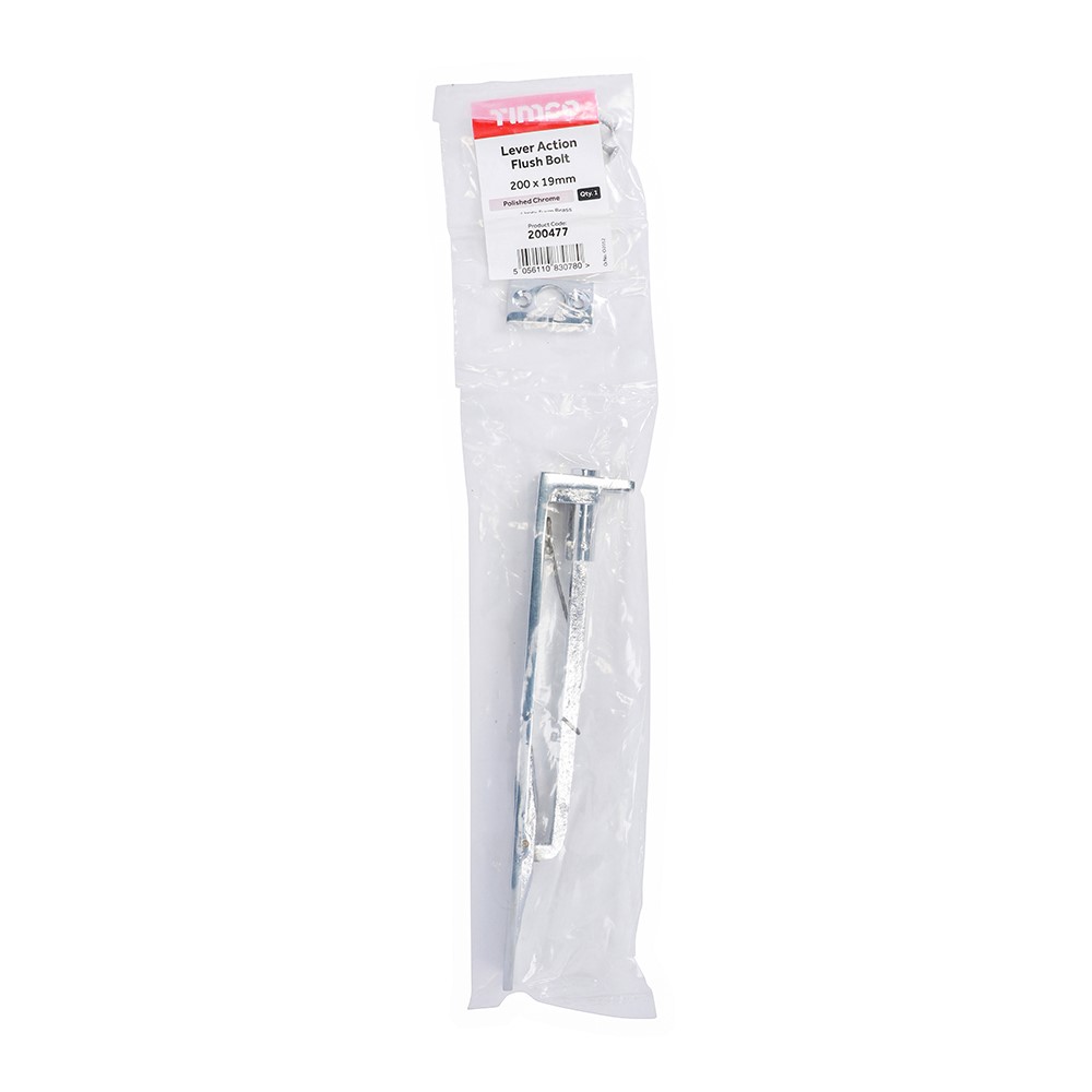 TIMCO Lever Action Flush Bolt - Polished Chrome 200 x 19mm