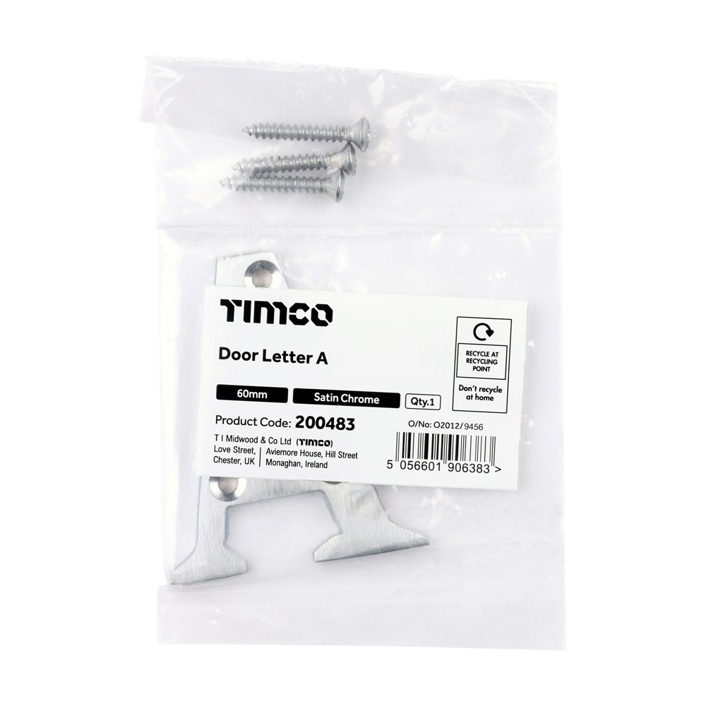 TIMCO Door Letter A Satin Chrome 60mm