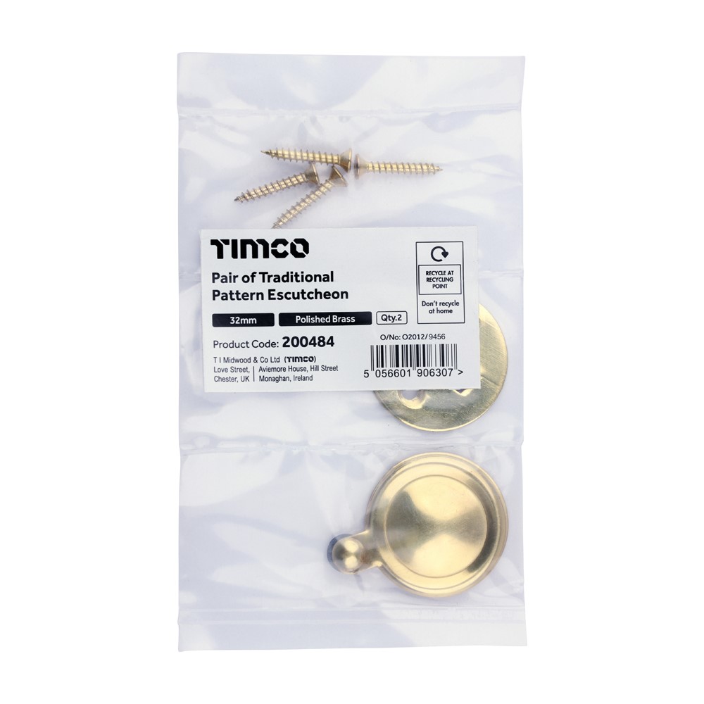 TIMCO Traditional Escutcheon Pair Polished Brass 32mm (1)