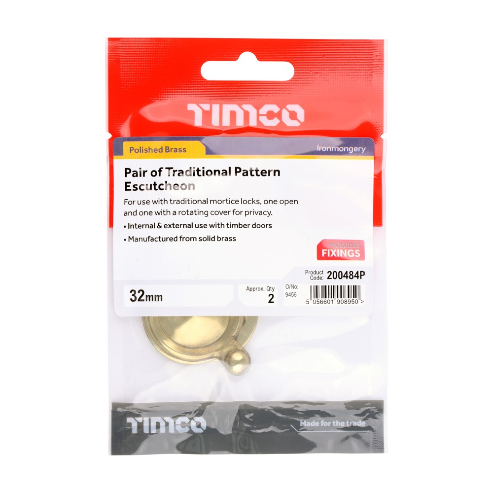 TIMCO Traditional Escutcheon Pair Polished Brass 32mm (1)