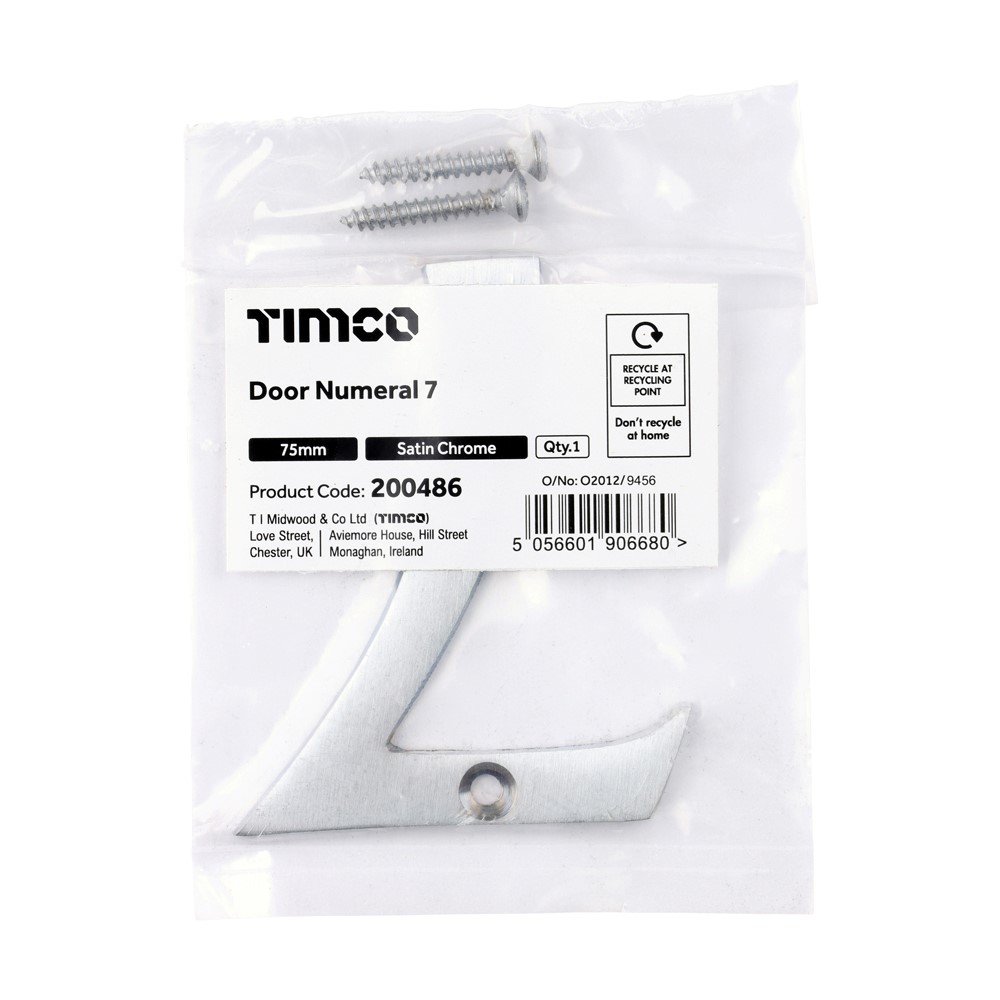 TIMCO Door Numeral 7 Satin Chrome 75mm