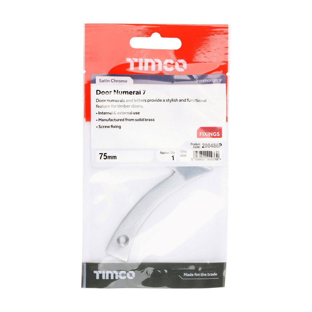 TIMCO Door Numeral 7 Satin Chrome 75mm