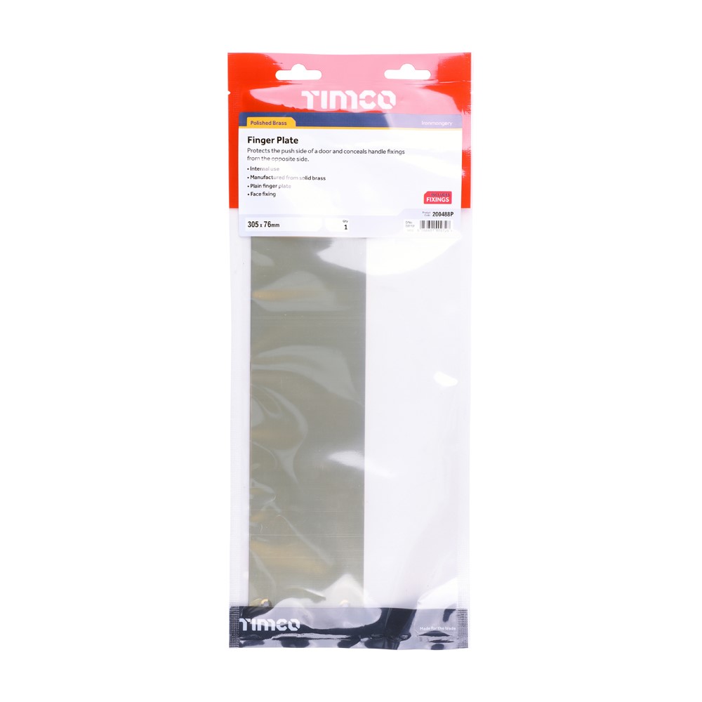 TIMCO Finger Plate Polished Brass 305 x 76mm (1)