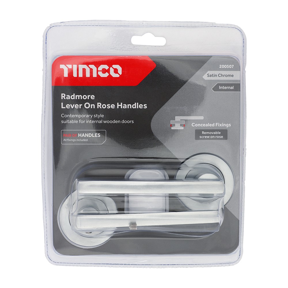 TIMCO Radmore Lever On Rose Handles - Satin Chrome 51mm (2 Pack)