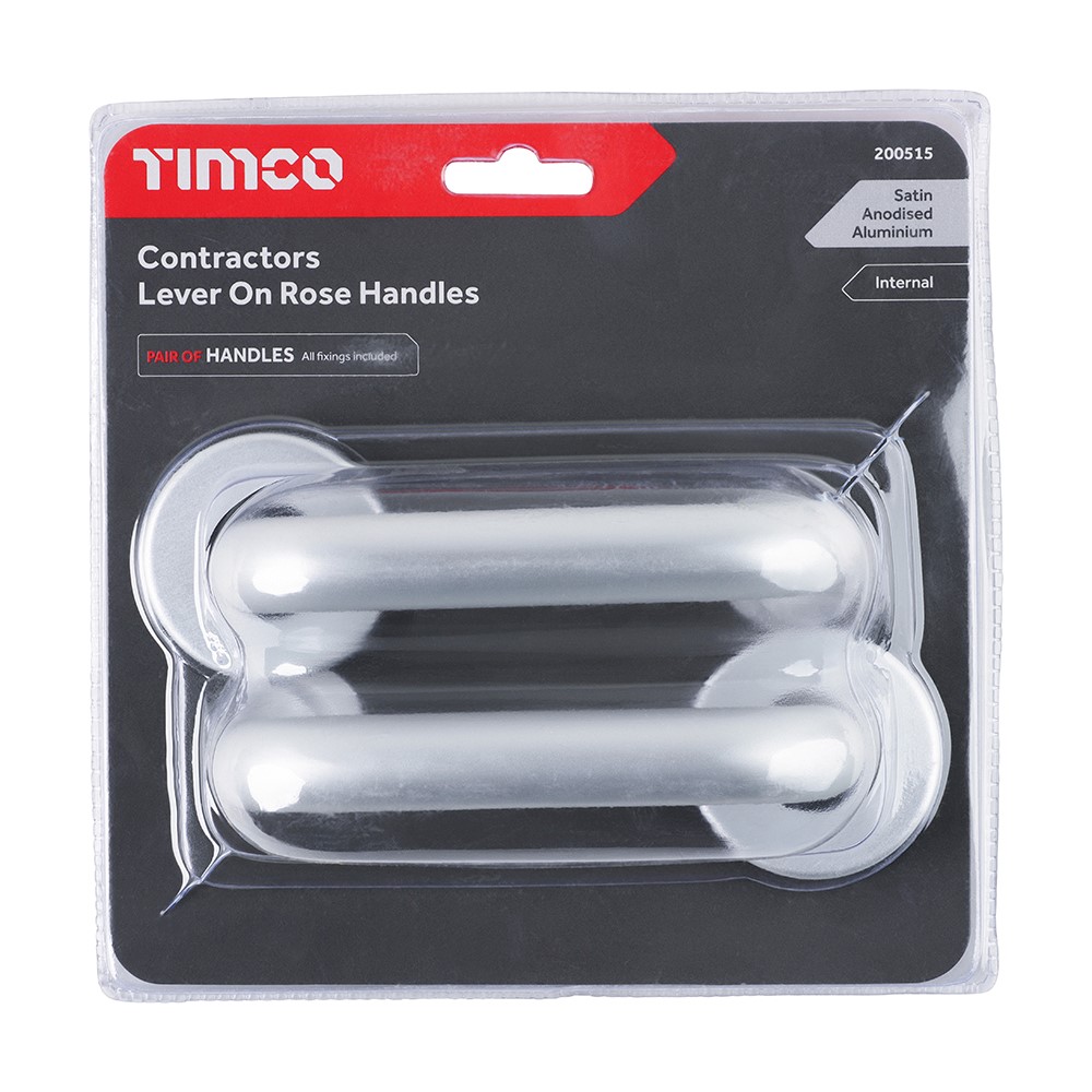 TIMCO Contractors Lever On Rose Handles - Satin Anodised Aluminium 52mm (2 Pack)