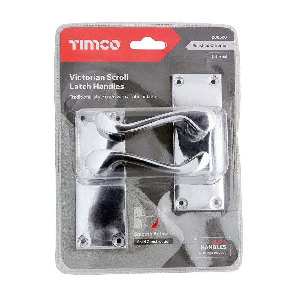 TIMCO Victorian Scroll Latch Handles - Polished Chrome 114 x 42mm (2 Pack)