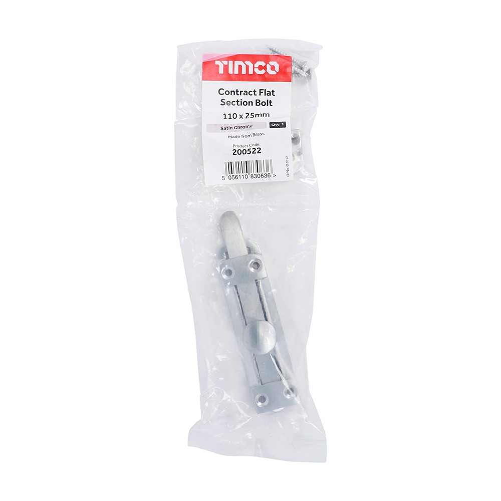 TIMCO Contract Flat Section Bolt - Satin Chrome 110 x 25mm