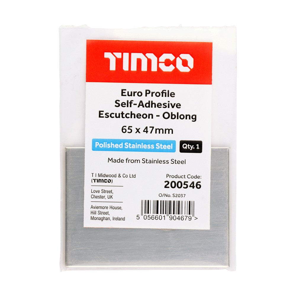 TIMCO Self-Adhesive Euro Escutcheon Oblong Polished Stainless Steel 65 x 47mm (1)