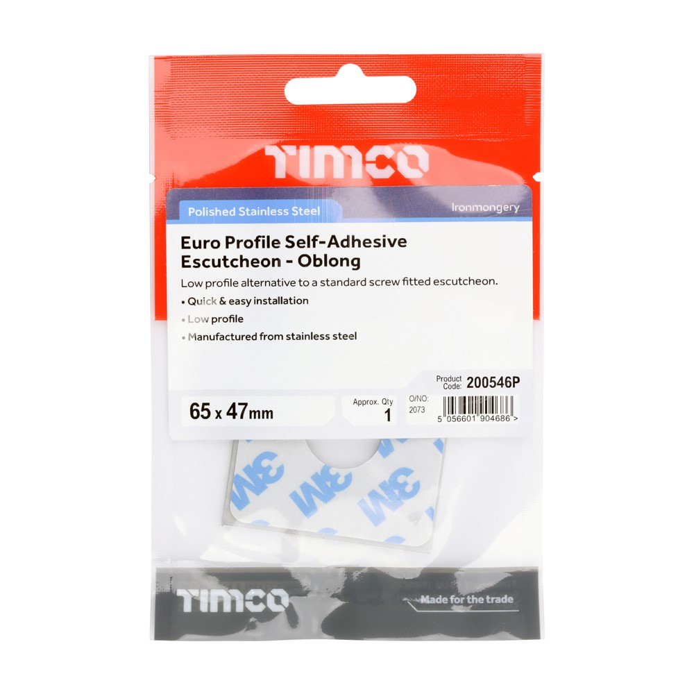 TIMCO Self-Adhesive Euro Escutcheon Oblong Polished Stainless Steel 65 x 47mm (1)