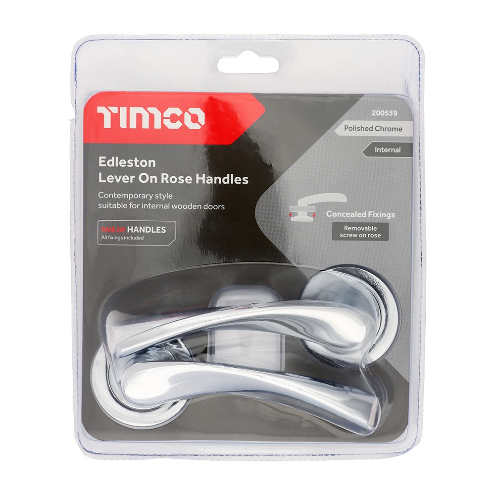 TIMCO Edleston Lever On Rose Handles - Polished Chrome 51mm (2 Pack)