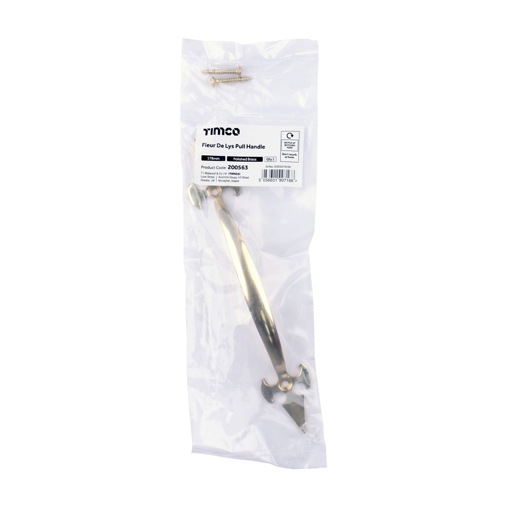TIMCO Fleur De Lys Pull Handle Polished Brass 178mm (1)