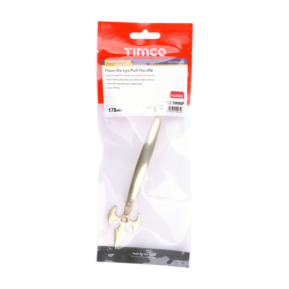 TIMCO Fleur De Lys Pull Handle Polished Brass 178mm (1)