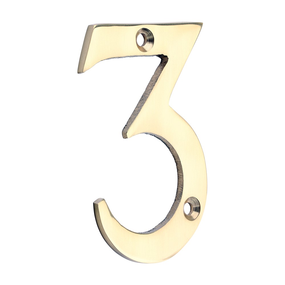 TIMCO Door Numeral 3 Polished Brass 75mm