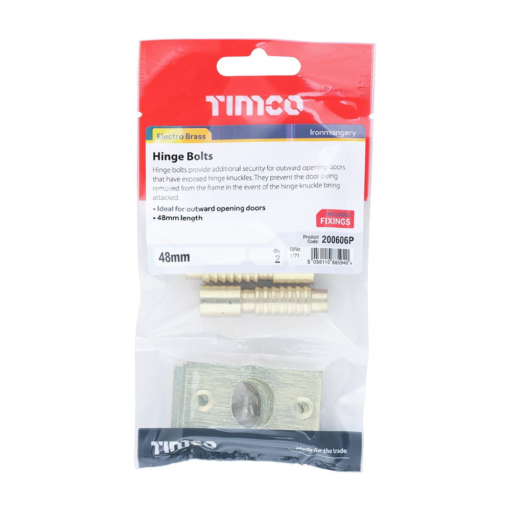 TIMCO Hinge Bolts - Electro Brass 48mm (2)