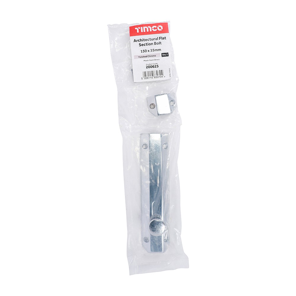 TIMCO Architectural Flat Section Bolt - Polished Chrome 150 x 35mm