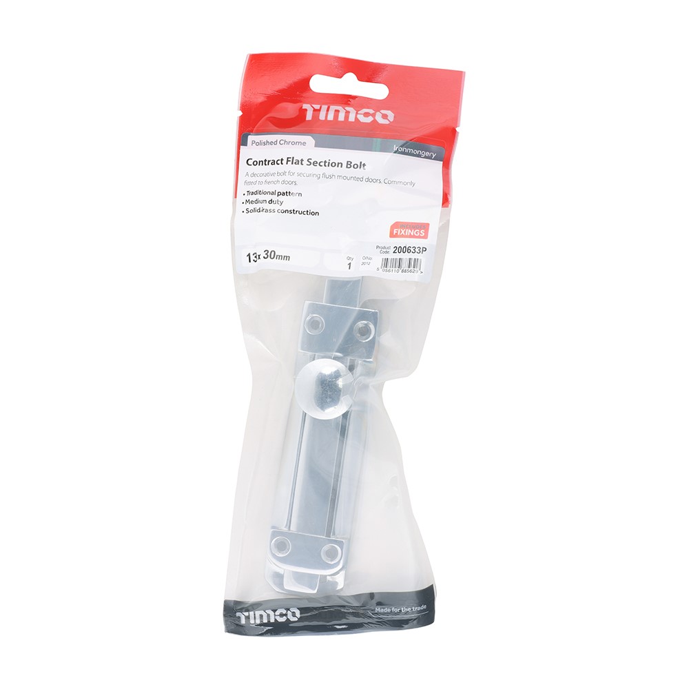 TIMCO Contract Flat Section Bolt - Polished Chrome 135 x 30mm