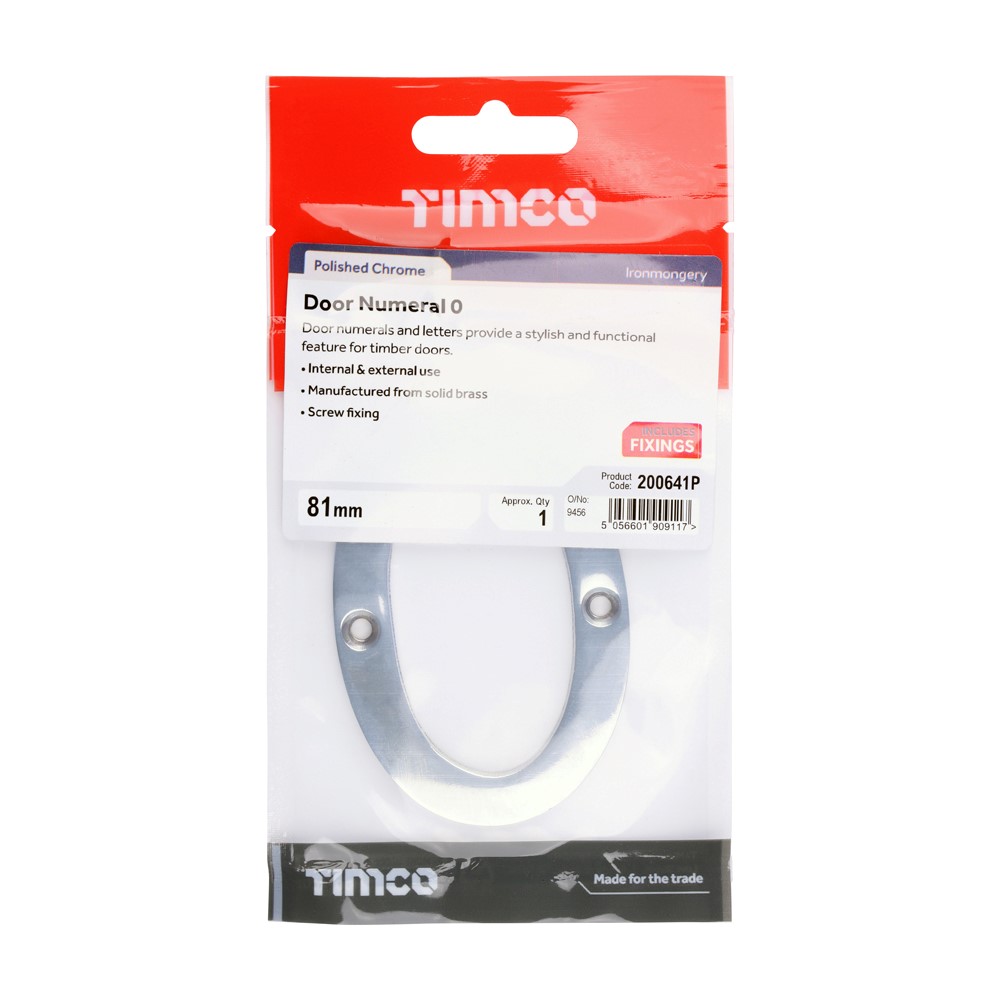 TIMCO Door Numeral 0 Polished Chrome 81mm